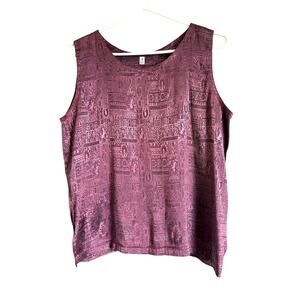 VTG Y2K 100% Silk Thailand Sleeveless Top Purple Geometric Print Large Global